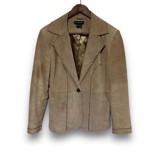 C Concept Women's Leather Blazer Coat Tan Brown‎ Size 10 / 19.5 x 25